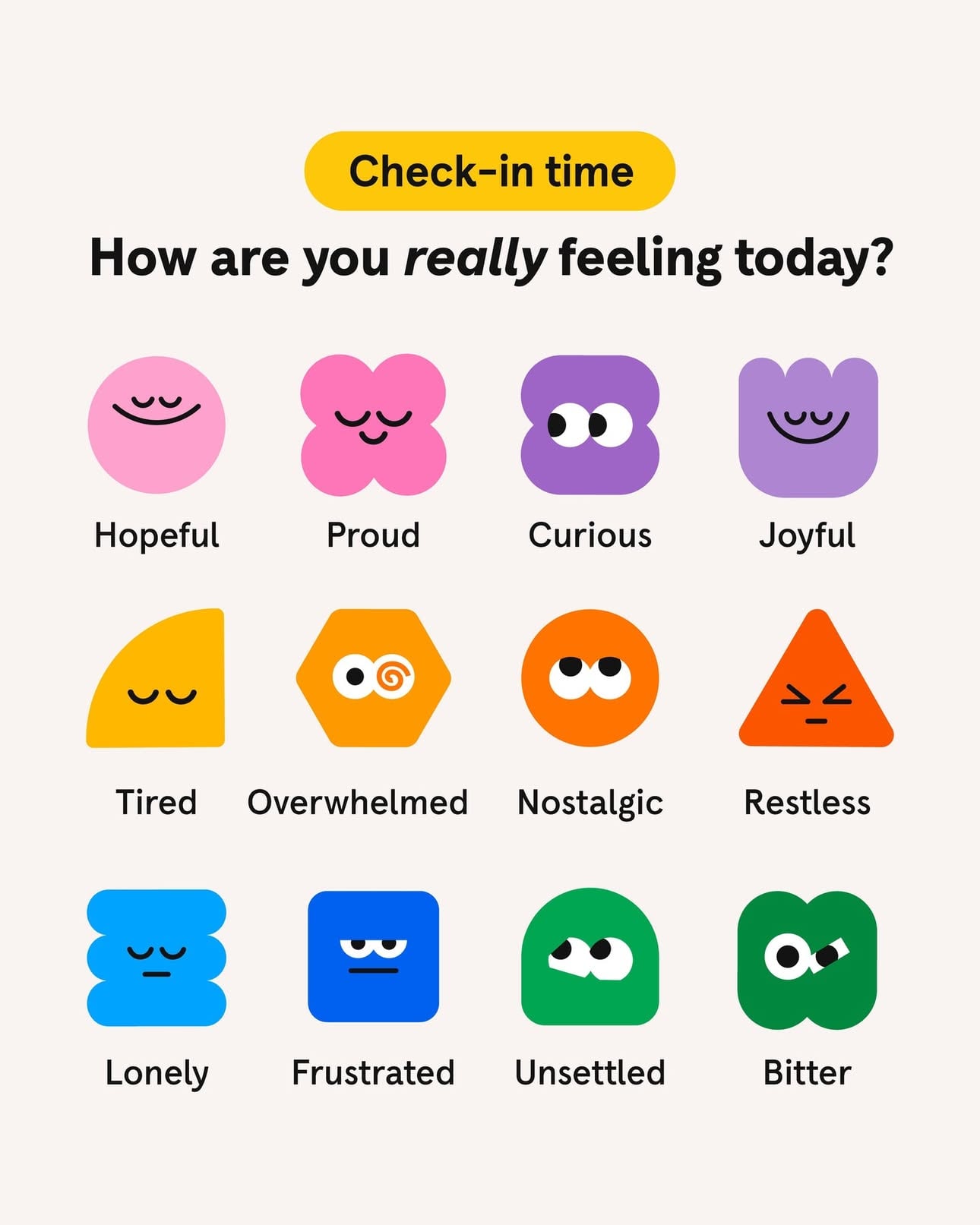 Kolorowa grafika Headspace z pytaniem o samopoczucie